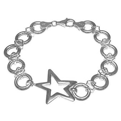 Italian Sterling Silver Star Bracelet with Bracelet Length of 177.8MM