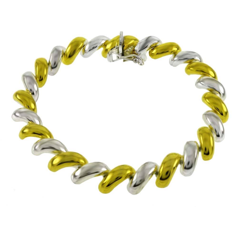Italian Sterling Silver Gold Plated San Marco Two Tone Bracelet with Bracelet Dimension of 9MMx177.8MM