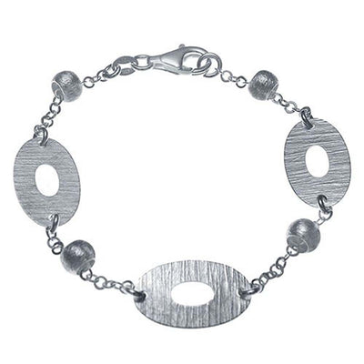 Italian Sterling Silver Mesh Finish Oval and Bead Bracelet with Bracelet Length of 177.8MM