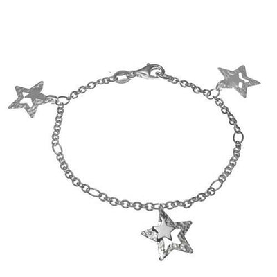 Italian Sterling Silver Star Charm Bracelet with Bracelet Dimension of 16MMx177.8MM