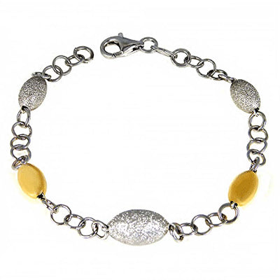 Italian Sterling Silver Rhodium and Gold Plated Satin Finish Bracelet with Bracelet Dimension of 12MMx177.8MM