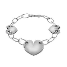 Load image into Gallery viewer, Italian Sterling Silver Rhodium Finished 3 Polish Hearts Bracelet with Bracelet Dimension of 7MMx177.8MM
