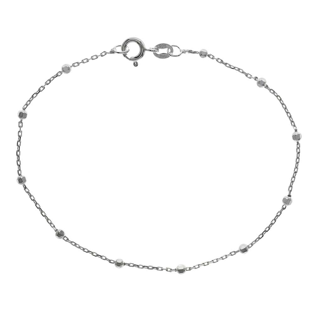 Sterling Silver Italian Design Rolo Chain and 2MM Diamond Cut Beat Bracelet with Bracelet Width of 1MM