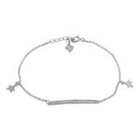 Sterling Silver Star and CZ Bar Rhodium Bracelet