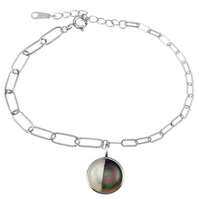 Load image into Gallery viewer, Sterling Silver Mix Match Diamond Cut Paperclip With Dangle Abalone Shell Rhodium Bracelet