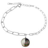 Sterling Silver Mix Match Diamond Cut Paperclip With Dangle Abalone Shell Rhodium Bracelet