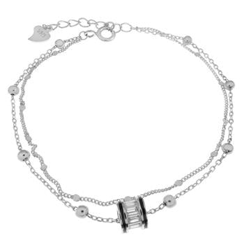 Sterling Silver Double Strands Fancy Rhodium Bracelet