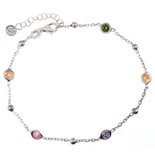 Load image into Gallery viewer, Sterling Silver Multi Color Bezel Set CZ Rhodium Bracelet Width-4mm, Length-7+1inch