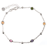 Sterling Silver Multi Color Bezel Set CZ Rhodium Bracelet Width-4mm, Length-7+1inch