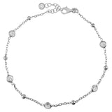 Sterling Silver Bezel Set CZ Rhodium Bracelet Width-4mm, Length-7+1inch