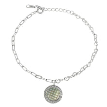 Load image into Gallery viewer, Sterling Silver Rhodium Paperclip Heart Bracelet With Pearl Shell Invisible Cut Disc