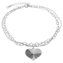 Load image into Gallery viewer, Sterling Silver Heart and Bead Double Strands With Diamond Cut Heart Rhodium Bracelet