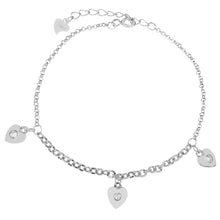 Load image into Gallery viewer, Sterling Silver Small CZ Heart Rhodium Charm Bracelet Length-6+1inch