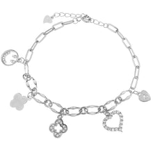 Load image into Gallery viewer, Sterling Silver Rhodium Paperclip With CZ Charm Bracelet Length-7inch