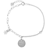 Sterling Silver Rhodium Good Luck Charm Bracelet Length-6+1inch