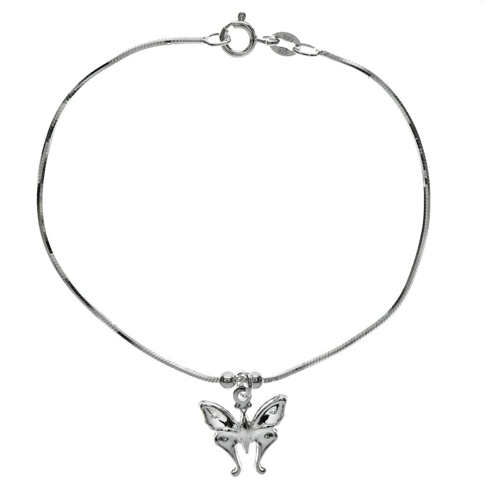 Italian Sterling Silver Diamond Cut Snake Chain with Butterfly Charm BraceletAnd Bracelet Diemension of 3MMx177.8MM