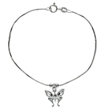 Load image into Gallery viewer, Italian Sterling Silver Diamond Cut Snake Chain with Butterfly Charm BraceletAnd Bracelet Diemension of 3MMx177.8MM