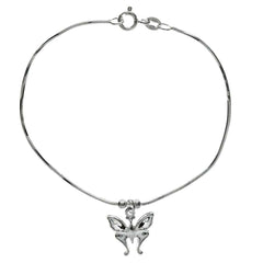 Italian Sterling Silver Diamond Cut Snake Chain with Butterfly Charm Bracelet, Bracelet Dimension of 3MMx177.8MM