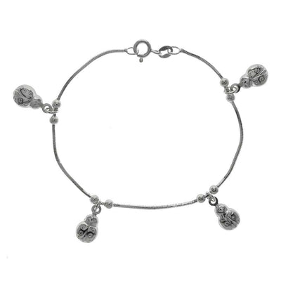 Italian Sterling Silver Diamond Cut Snake Chain with Lady Bug Charm Bracelet with Bracelet Length of 177.8MM