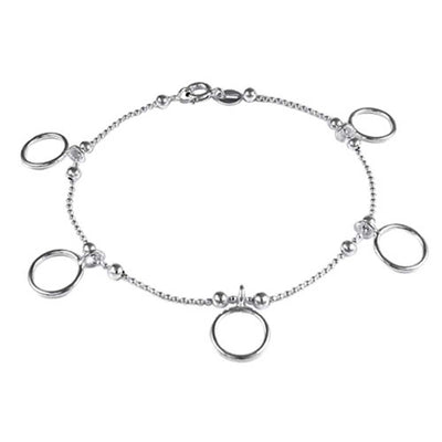 Italian Sterling Silver Bead Chain Bracelet with 5 Circle Charm BraceletAnd Bracelet Length of 177.8MM