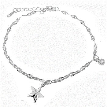 Sterling Silver Dangle D/C Star-Small Bezel CZ Rhodium Bracelet