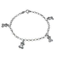 Load image into Gallery viewer, Italian Sterling Silver 4 Teddy Bear Charm Bracelet with Bracelet Dimension of 3MMx177.8MM