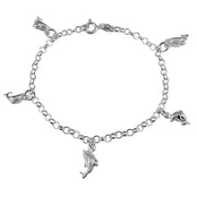 Load image into Gallery viewer, Italian Sterling Silver 5 Dolphin Charm Bracelet with Bracelet Dimension of 3MMx177.8MM