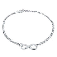 Load image into Gallery viewer, Sterling Silver Rhodium Finish Wheat Chain Infinity Sign Bracelet with Bracelet Length of 177.8MM and an Extension of 25.4MM
