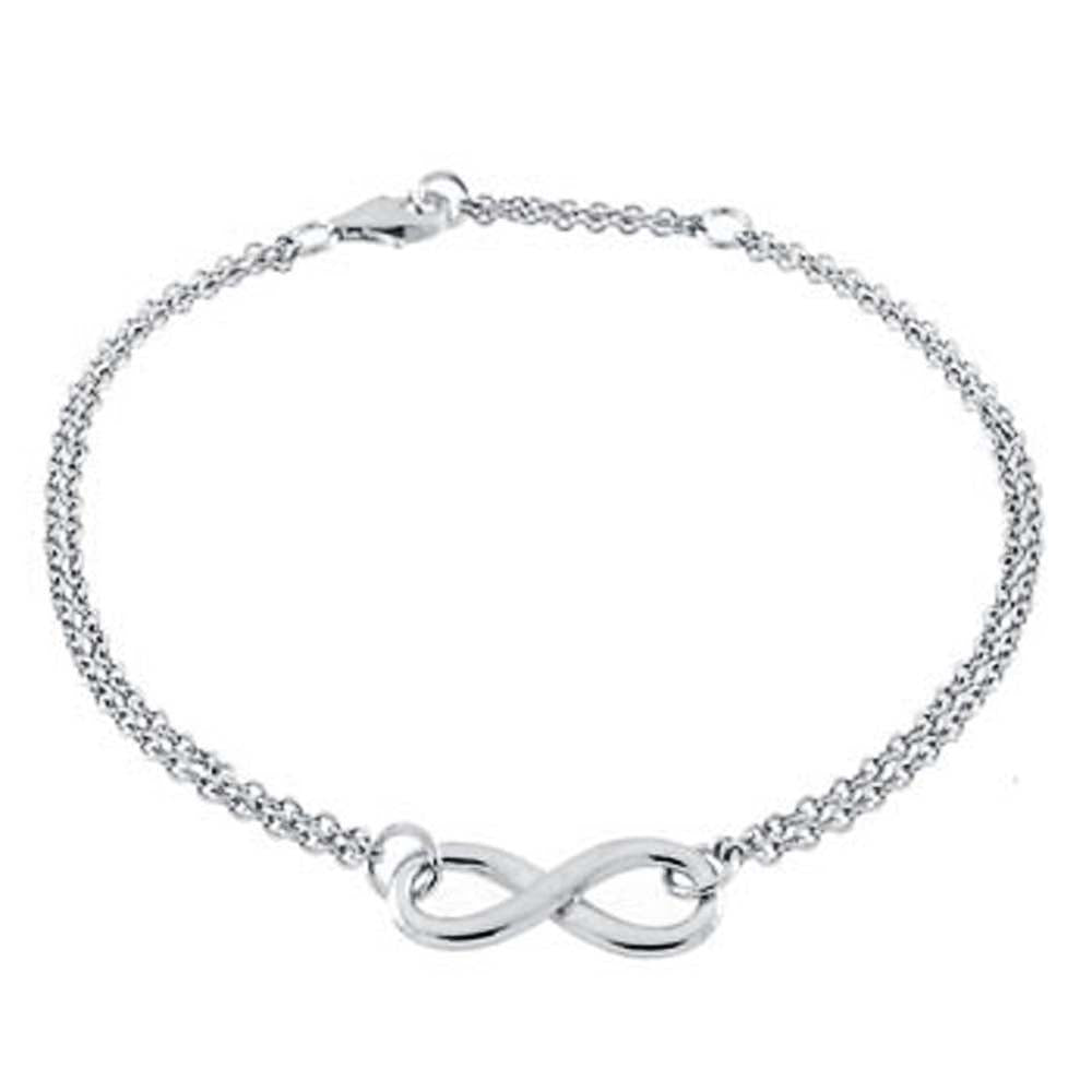 Sterling Silver Rhodium Finish Wheat Chain Infinity Sign Bracelet with Bracelet Length of 177.8MM and an Extension of 25.4MM