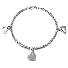 Load image into Gallery viewer, Italian Sterling Silver Rhodium Finished Moon Diamond Cut Balls with 3 Dangling Hearts BraceletAnd Bracelet Dimension of 3MMx177.8MM