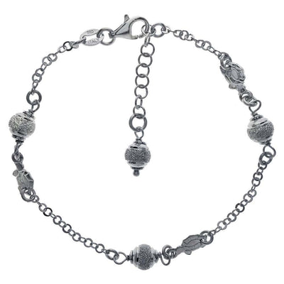 Italian Sterling Silver 3 Turtles and Diamond-Cut Balls BraceletAnd Adjustable Bracelet Length of 177.3MM to 203.2MM and Ball Width of 5.5MM