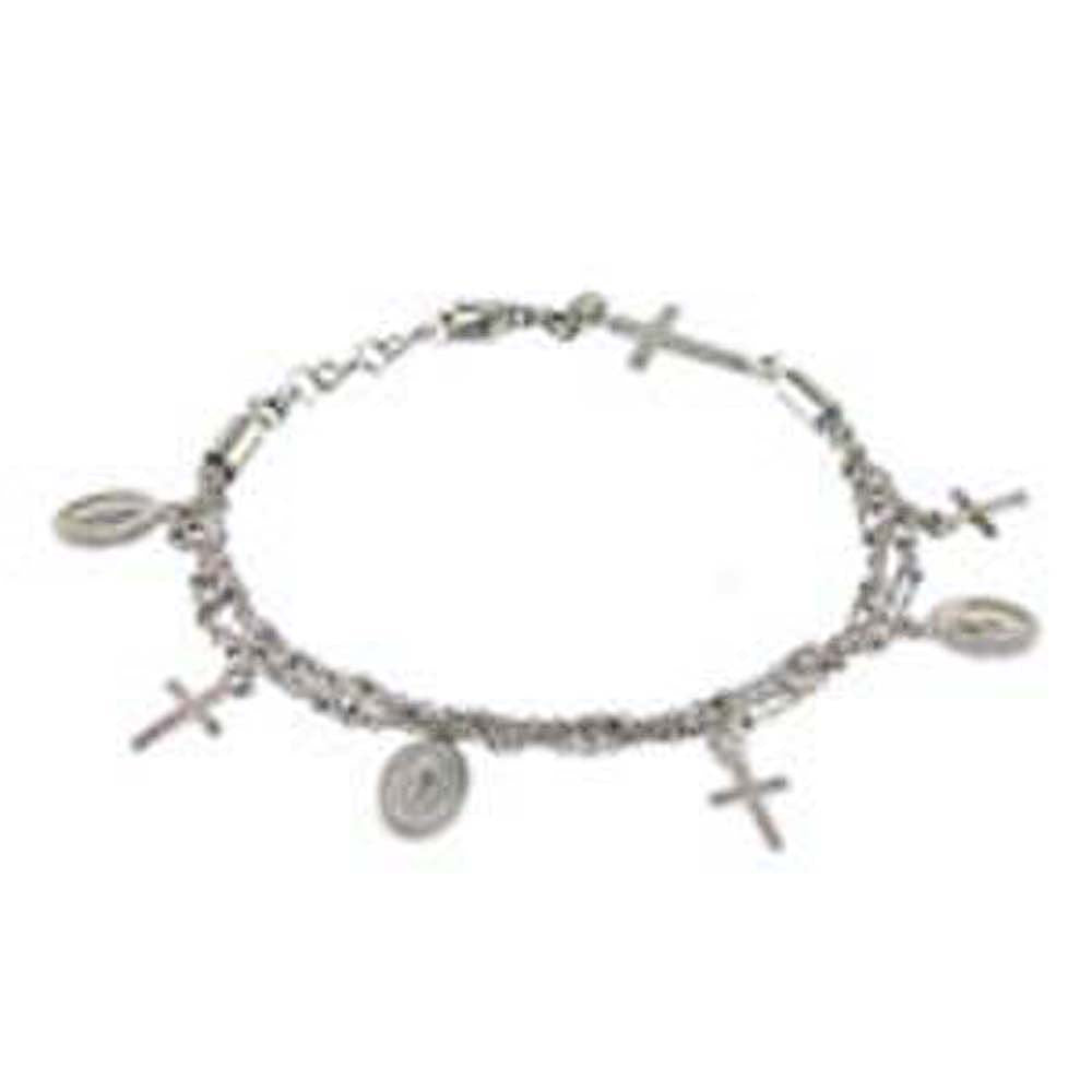 Italian Sterling Silver Rhodium Finished Rosary Charms Bracelet with Adjustable Bracelet Length of 190.5MM to 203.2MM