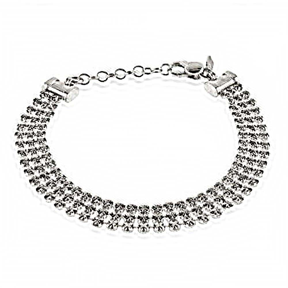 Italian Sterling Silver Rhodium Plated Triple Line Bracelet with Bracelet Dimension of 9MMx177.8MM and an Extension of 25.4MM