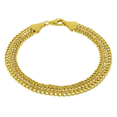 Italian Sterling Silver Gold Plated Gold Cz with 2 Curb Chains BraceletAnd Bracelet Dimension of 7MMx184.15MM