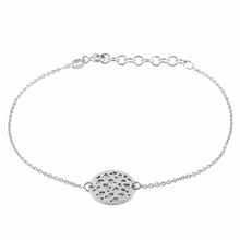 Load image into Gallery viewer, Sterling Silver Rhodium Finish Hammer Cut Round Plate Bracelet with Bracelet Length of 165.1MM and an Extension of 25.4MM