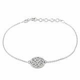 Sterling Silver Rhodium Finish Hammer Cut Round Plate Bracelet with Bracelet Length of 165.1MM and an Extension of 25.4MM