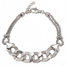 Load image into Gallery viewer, Italian Rhodium Plated Sterling Silver Hollow Curb and Popcorn Chain Bracelet with Bracelet Dimensions of 10MMx177.8MM and Lobster Clasp ClosureAnd Extra Length of 1