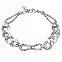 Load image into Gallery viewer, Italian Rhodium Plated Sterling Silver Stylish Hollow Curb and PopCorn Chain Bracelet with Bracelet Dimensions of 10MMx177.8MM and Lobster Clasp ClosureAnd Extra Length of 1