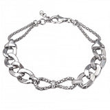 Italian Rhodium Plated Sterling Silver Stylish Hollow Curb and PopCorn Chain Bracelet with Bracelet Dimensions of 10MMx177.8MM and Lobster Clasp ClosureAnd Extra Length of 1