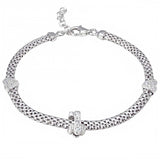 Italian Rhodium Plated Sterling Silver Clear Cz Key-Hearts Bizmark Bracelet with Bracelet Dimensions of 5MMx177.8MM and Lobster Clasp ClosureAnd Extra Length of 1