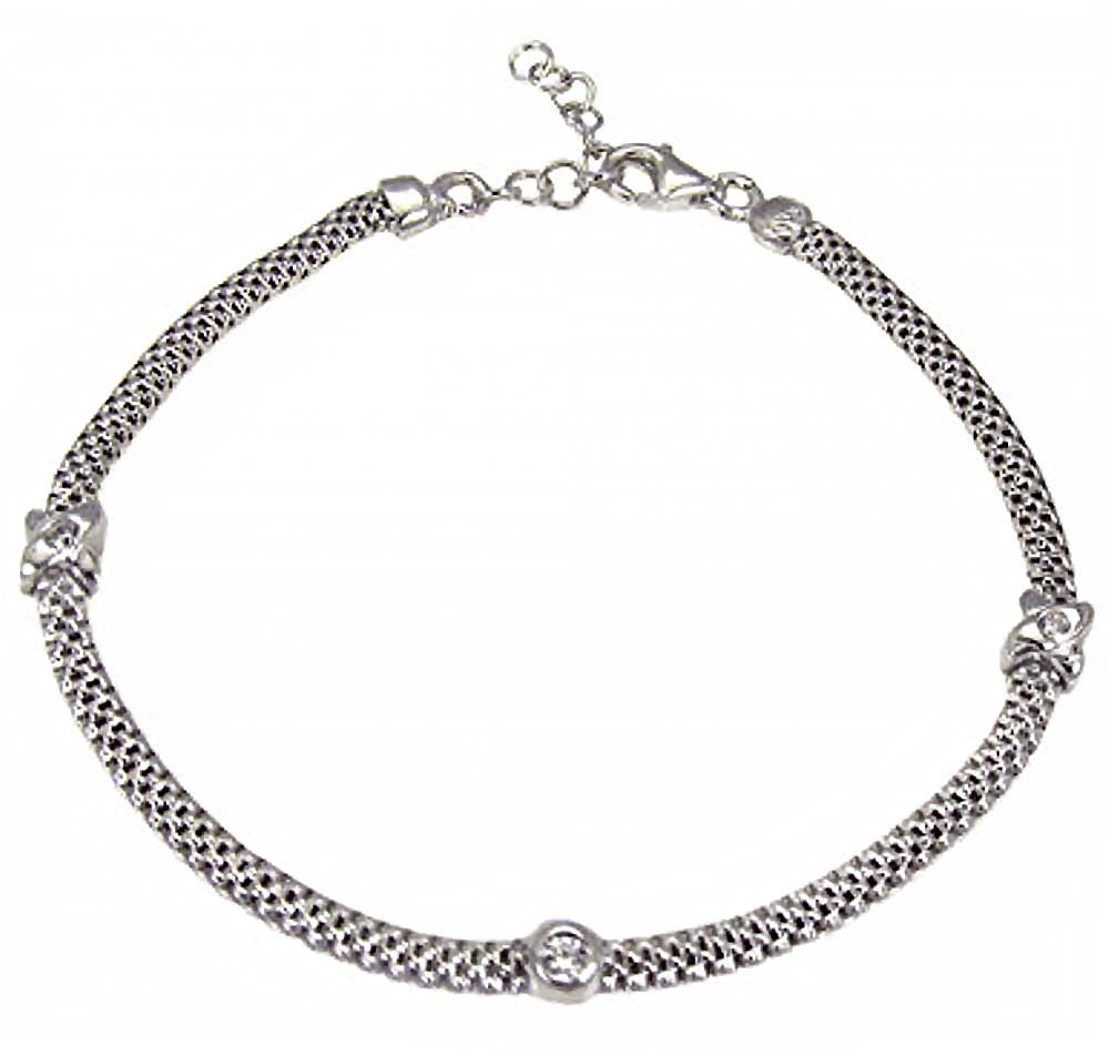 Italian Rhodium Plated Sterling Silver Bizmark Clear Cz Bracelet with Bracelet Dimensions of 5MMx177.8MM and a Lobster Clasp ClosureAnd Extra Length of 1