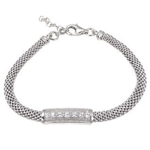 Load image into Gallery viewer, Italian Rodium Plated Sterling Silver Clear Cz Tag Bizmark Bracelet with Bracelet Dimensions of 11MMx177.8MM and Lobster Clasp ClosureAnd Extra Length of 1