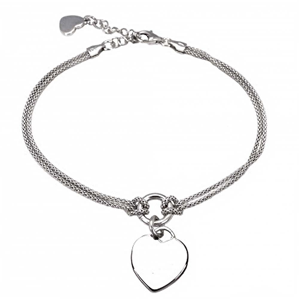Italian Rhodium Plated Sterling Silver Plain Heart Popcorn Chain Bracelet with Bracelet Dimensions of 3MMx177.8MM and Lobster Clasp ClosureAnd Extra Length of 1
