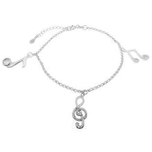 Load image into Gallery viewer, Sterling Silver CZ Music Note Rhodium Charm Bracelet