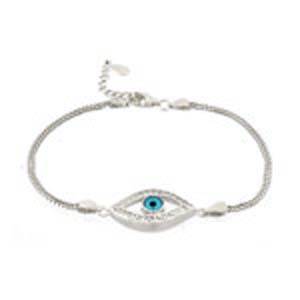 Sterling Silver Double Box Chain Bracelet with Evil Eye and CzAnd Bracelet Adjustable Length from 158.75MM to 190.5MMAnd Eye width of 20MM and Face Height of 11MM