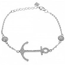 Load image into Gallery viewer, Sterling Silver Clear CZ Anchor Bracelet with Bracelet Length of 6  and Bracelet Width of 20MMAnd Adjustable Length up to 7 And Lobster Clasp
