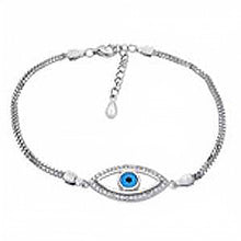 Load image into Gallery viewer, Sterling Silver Double Box Chain W. Evil Eye &amp; CZ Rhodium BraceletAnd Length 6.5 inch