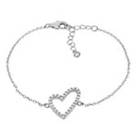 Sterling Silver CZ Floating Heart Rhodium BraceletAnd Length 6 inch