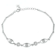 Load image into Gallery viewer, Sterling Silver Round CZ Bezel Set And Pave CZ Eyes Rhodium Bracelet