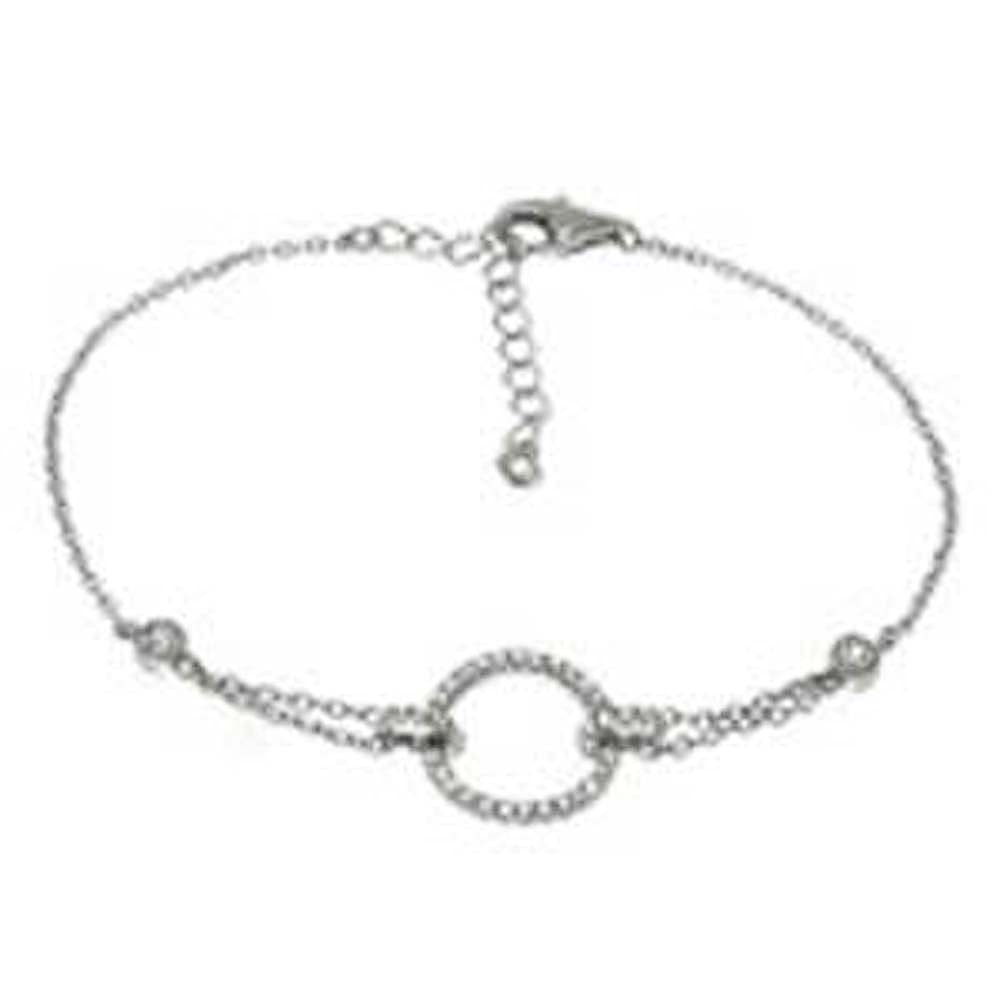 Sterling Silver Circle Cubic Zirconia W. Rolo D/C BraceletAnd Length 6 inch